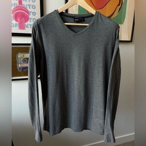 Hugo Boss V-Neck Long Sleeve T-Shirt Pima Cotton Stretch Dark Gray XXL Slim Fit